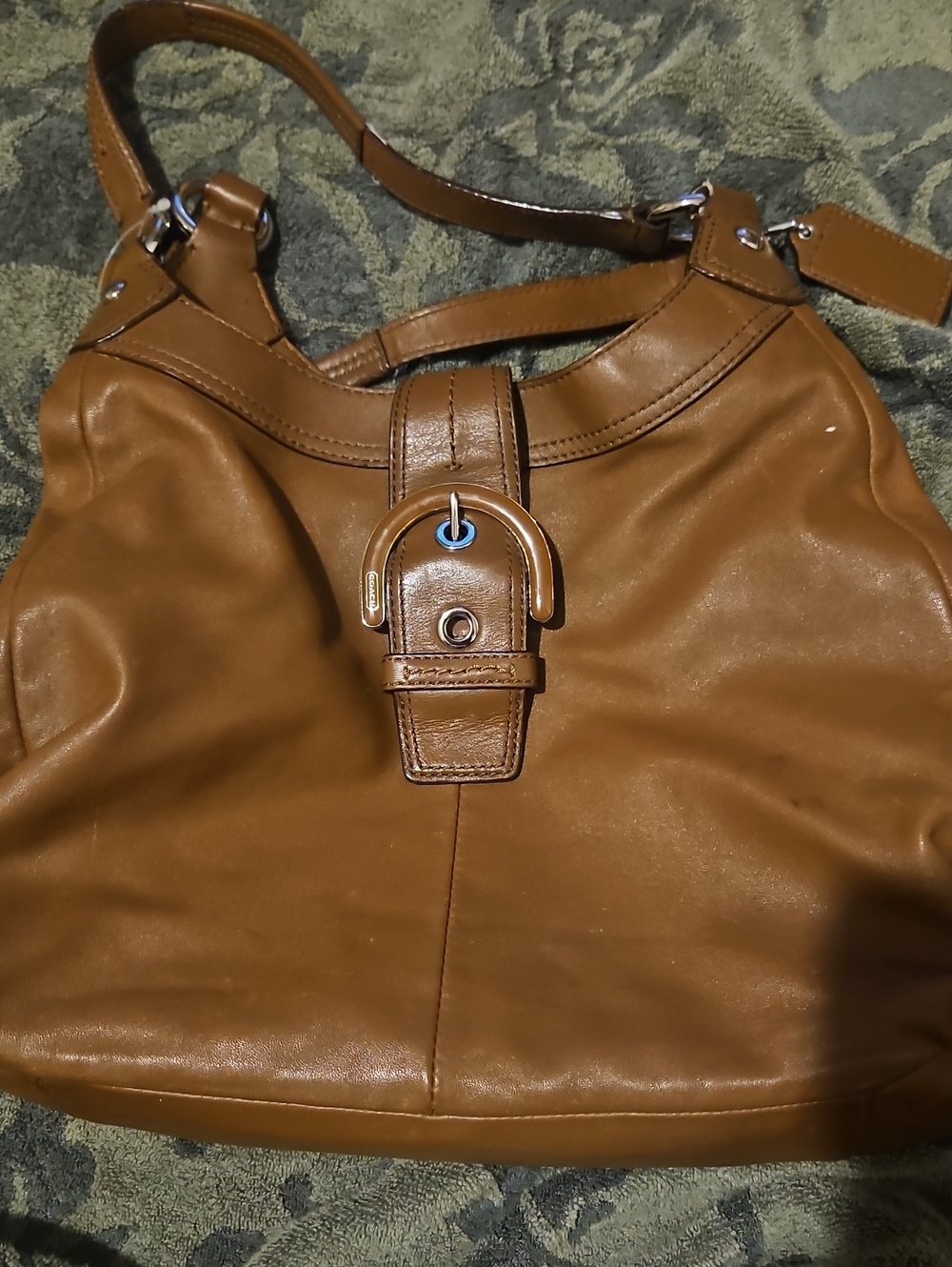 Coach Brown Leather Shoulder Bag with Buckle Detail